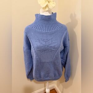 Vintage Handmade Cozy Blue Turtleneck Sweater for Women